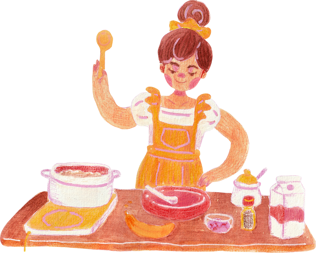 Cartoon Painted Home Cooks Stove Oatmeal